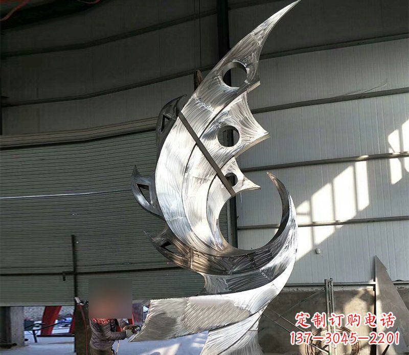 山西公园不锈钢抽象凤凰景观雕塑 (3)
