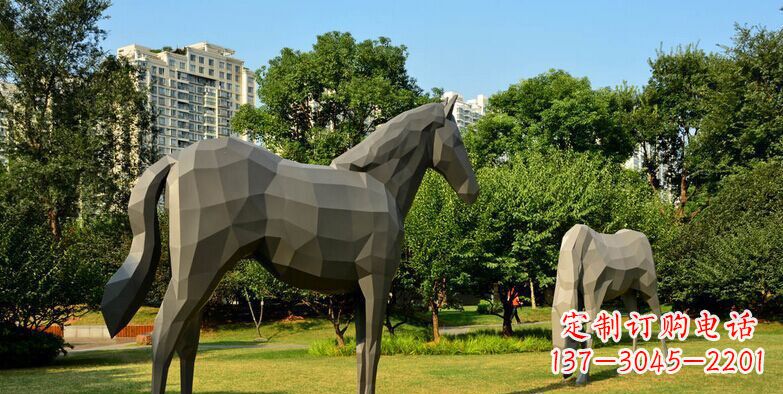 山西公园不锈钢抽象马动物雕塑 (3)