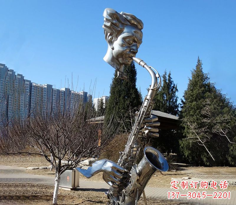 山西纪念性不锈钢萨克斯头像雕塑