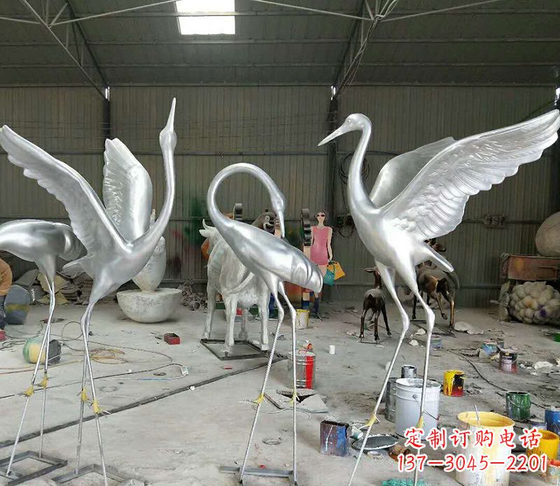山西艺术雕刻仙鹤不锈钢雕塑