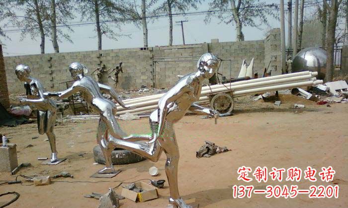 山西精致美丽的不锈钢跑步女孩雕塑