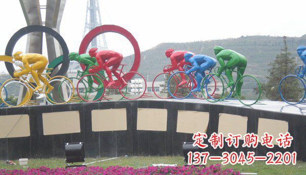 山西品味传统,扬帆未来——不锈钢骑自行车雕塑