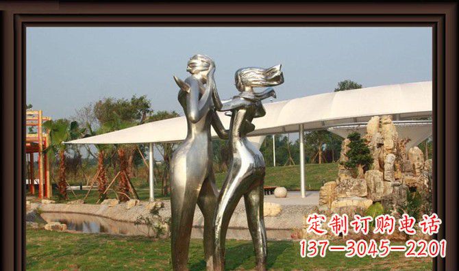山西一对动感传情的不锈钢跳舞情侣雕塑