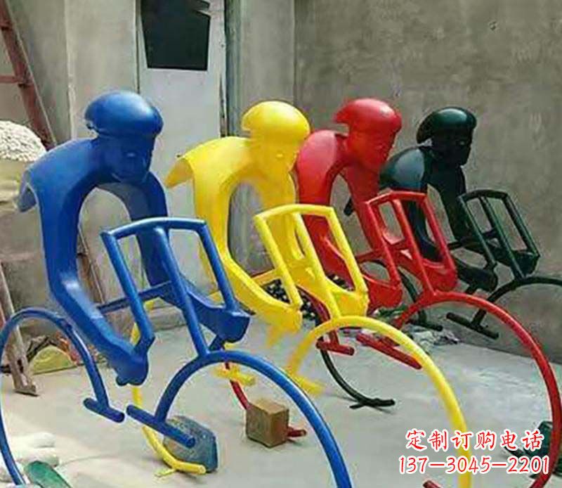 山西不锈钢自行车运动人物景观雕塑