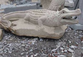山西鳄鱼黄沙岩动物石雕精致装饰您的家