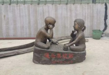 山西精美儿童下棋铜雕