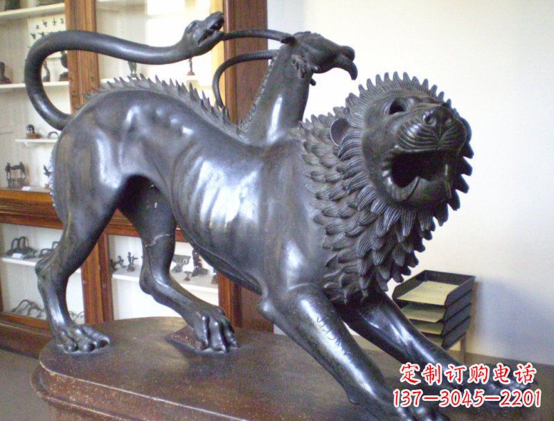 山西公园抽象狮子蛇和羚羊动物景观铜雕