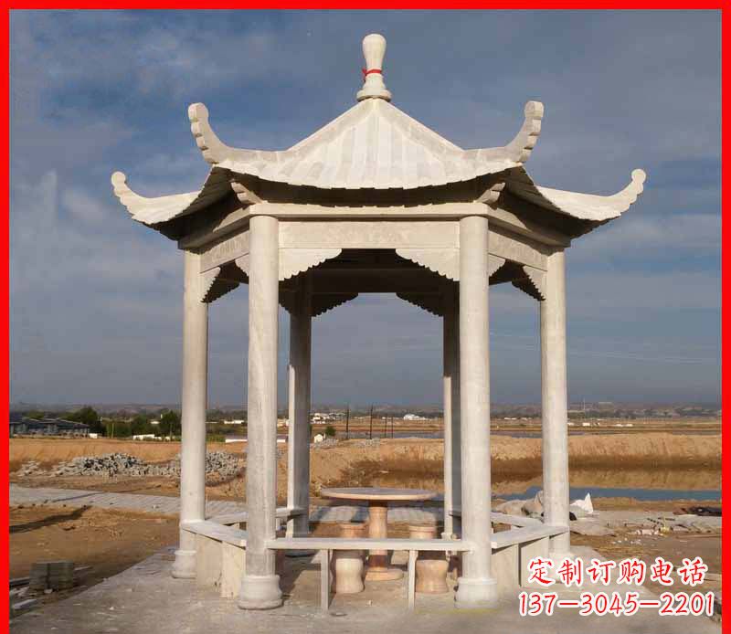 山西公园大理石六角石雕凉亭 (2)