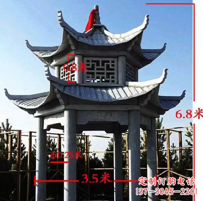 山西杰出的大理石六角石双层凉亭雕塑