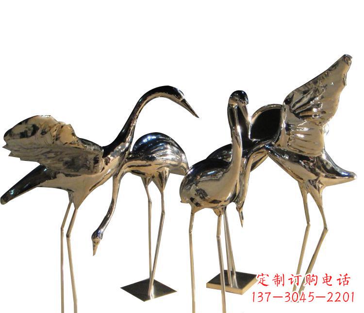 山西三角中国领雕塑不锈钢仙鹤雕塑