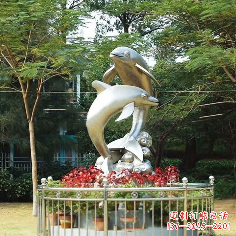 山西公园动物海豚不锈钢景观雕塑