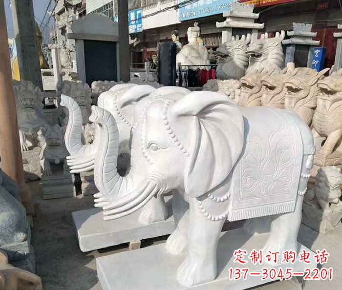 山西汉白玉大象雕塑——招财聚宝