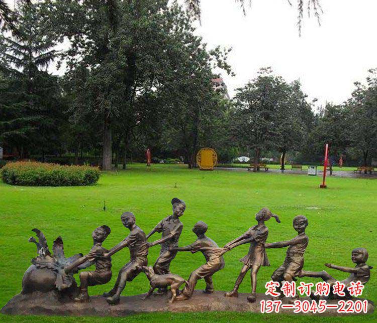 山西公园儿童拔萝卜人物小品铜雕