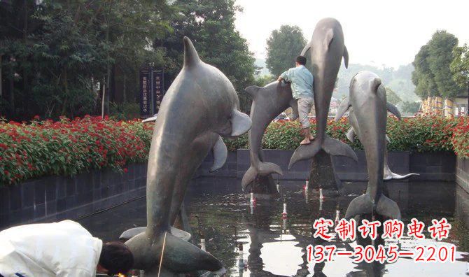 山西公园海豚动物铜雕