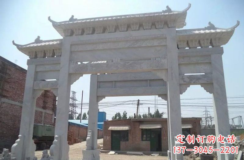山西公园汉白玉三门牌坊石雕