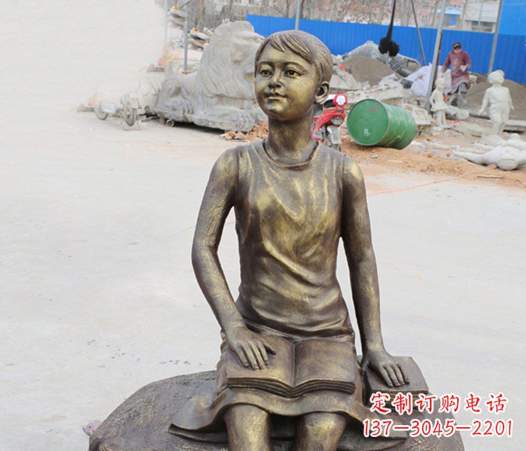 山西公园景观摆件看书的女孩铜雕