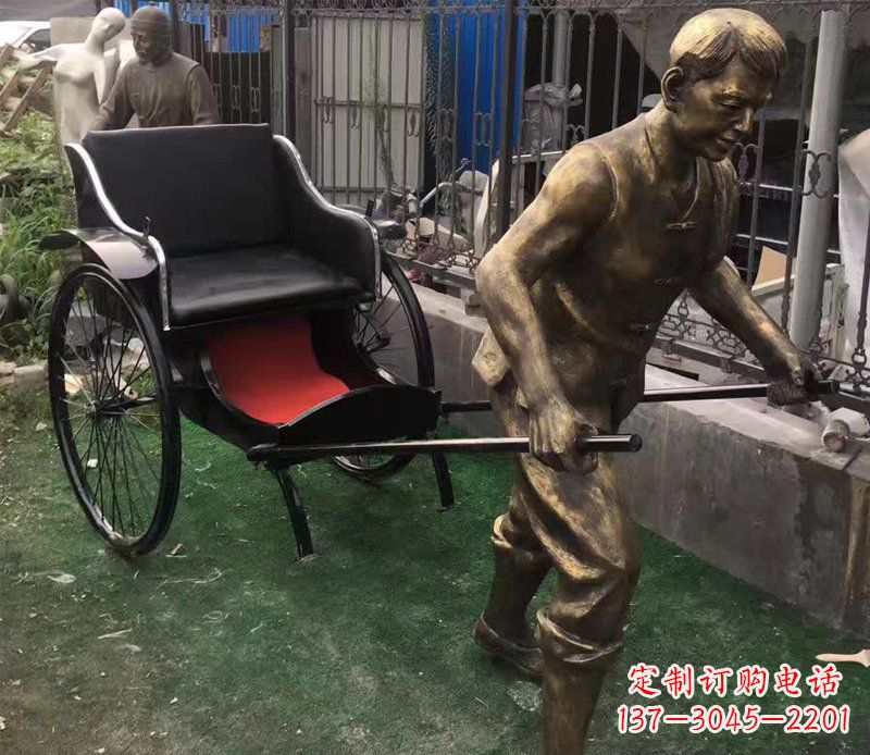 山西精美铜雕车夫人物雕塑