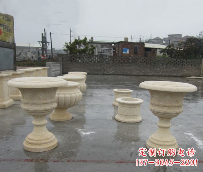 山西完美绽放——大理石花盆石雕