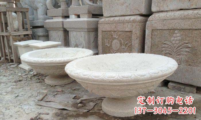 山西细腻雅致的大理石花盆石雕
