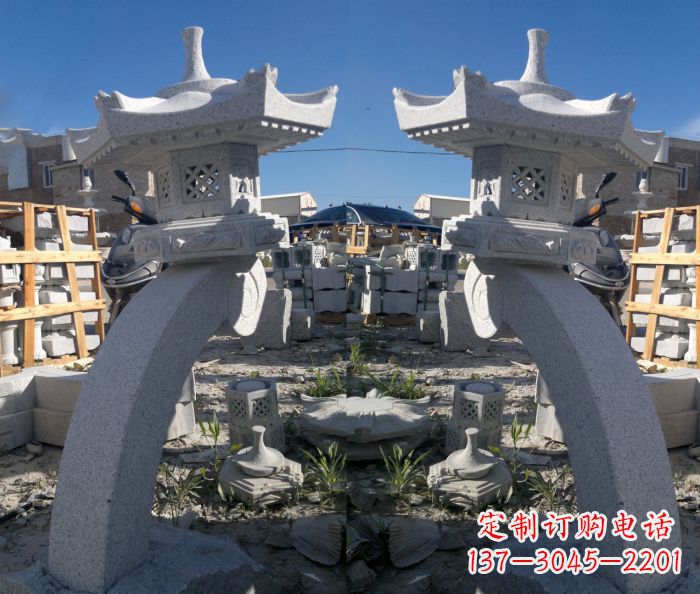 山西精美大理石镂空石灯雕塑