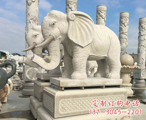 山西公园景观大理石招财大象石雕 (2)