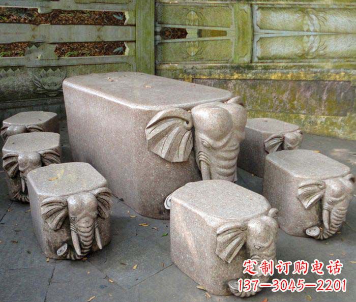 山西公园景观大理石小象桌凳石雕