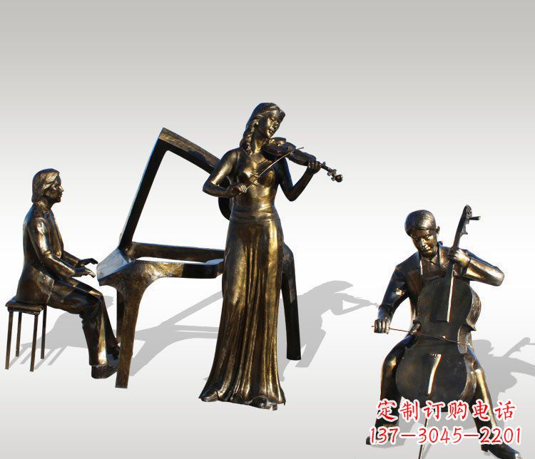 山西公园景观弹钢琴拉小提琴人物铜雕