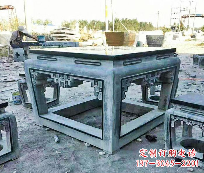 山西雕塑艺术方形石桌凳