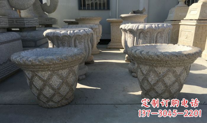 山西花篮式花盆石雕