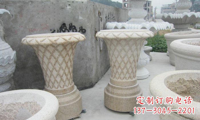 山西花篮式石雕镂空花盆