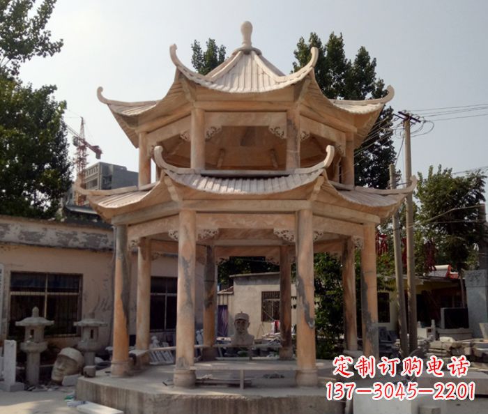 山西精美古典双层石凉亭雕塑