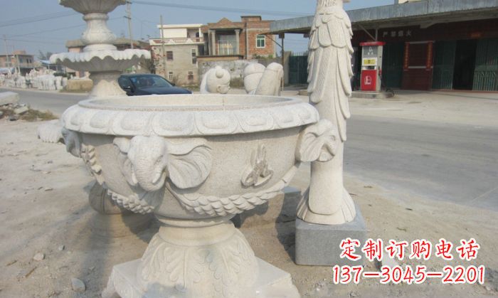 山西带有灵性的梦幻象头石水缸雕塑