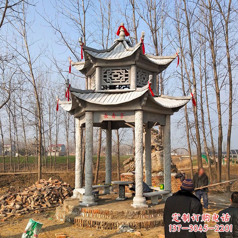 山西公园景区园林凉亭,大理石双层石雕凉亭