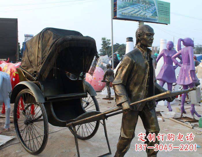 山西精致可爱的黄包车铜雕