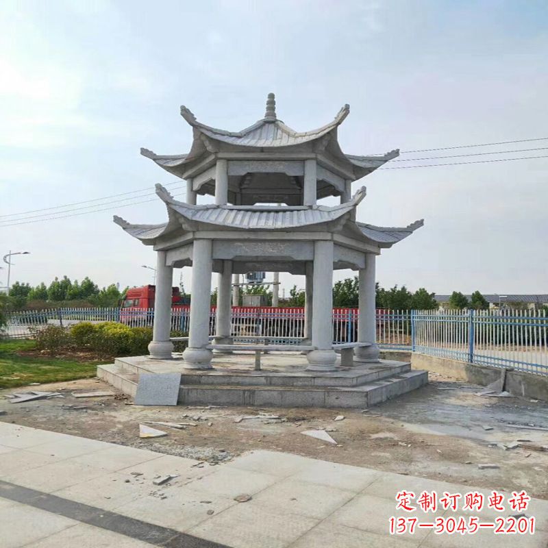 山西中领雕塑-精美双层凉亭石雕