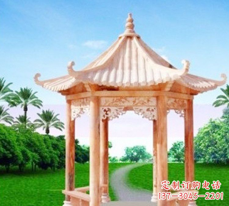 山西艺术精美的六角凉亭石雕