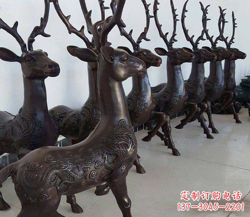 山西公园龙凤浮雕梅花鹿动物铜雕