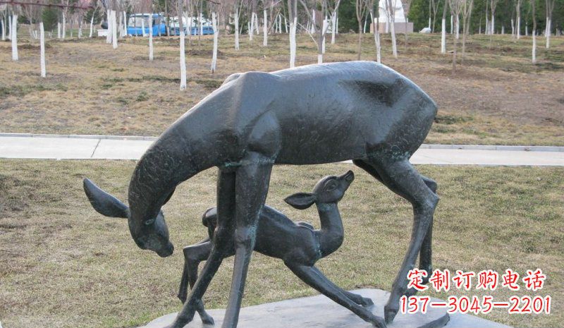 山西公园母子鹿动物铜雕