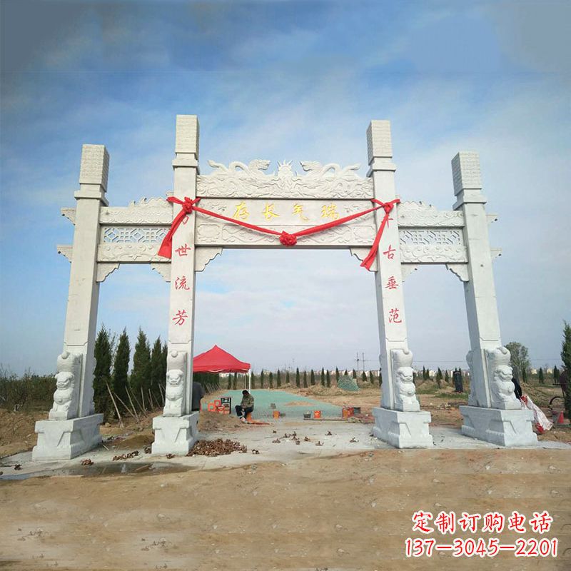 山西中领雕塑专业定制公园三间四柱牌坊雕塑