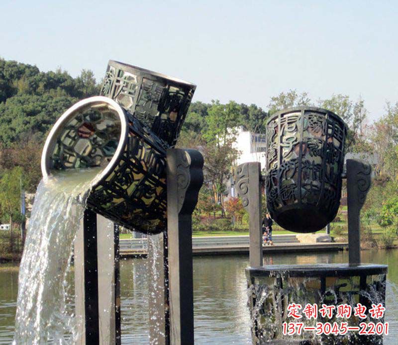 山西精美的铜制公园水缸喷泉雕塑