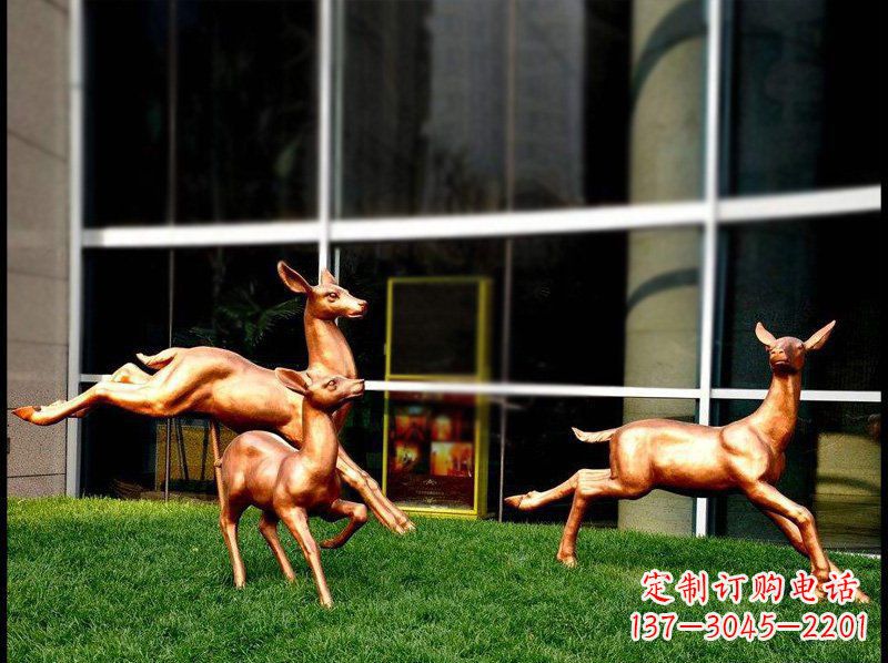 山西精美青铜动物雕塑——小鹿奔跑