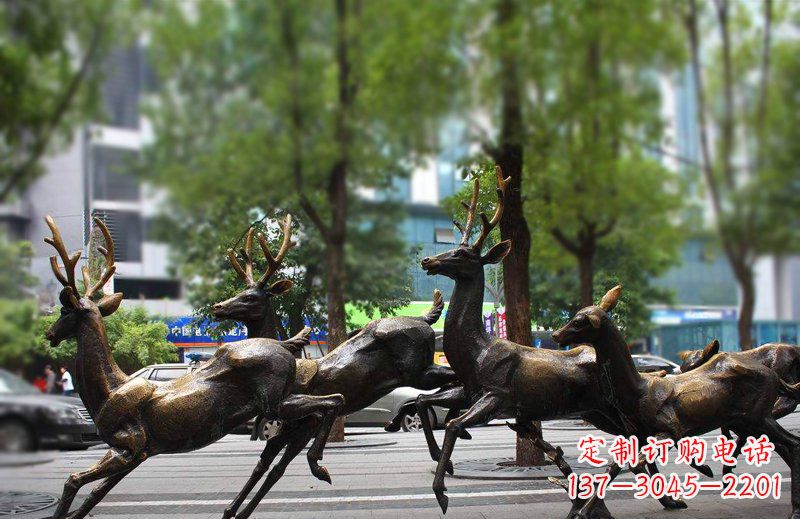 山西公园铜雕群鹿动物雕塑