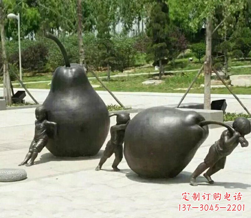 山西公园推鸭梨的小孩小品铜雕