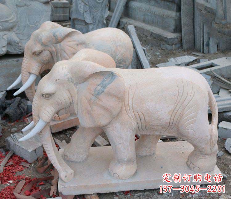 山西雕刻出令人感动的那头大象定制公园晚霞红大象动物石雕