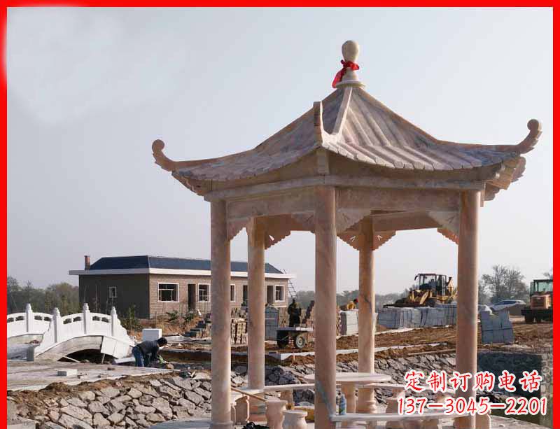 山西红六角石凉亭雕塑