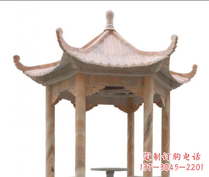 山西公园晚霞红六角石雕凉亭 (12)