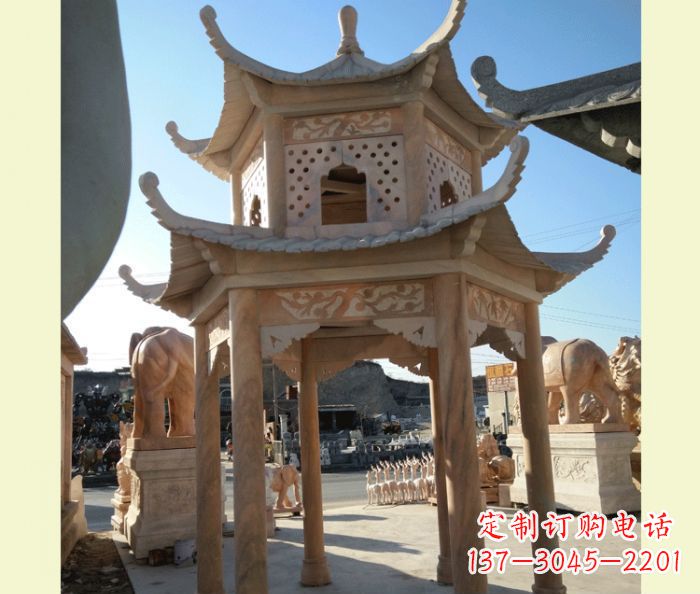 山西中式双层石雕凉亭