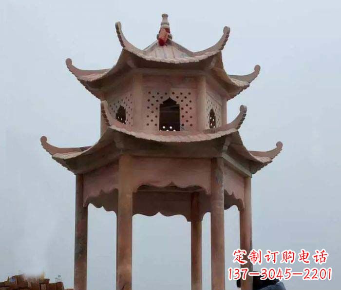 山西中领雕塑双层六角石雕凉亭