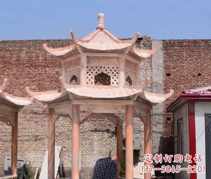 山西中领雕塑精致双层石头凉亭雕塑