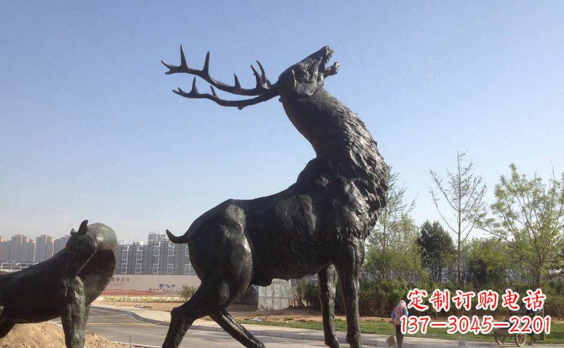 山西驯鹿精美铜雕